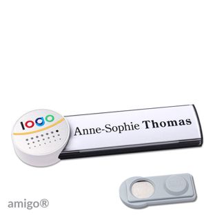 Name badges amigo® alu-print magnet anthracite  | smag® Magnet  | circle  | white  | silver 
