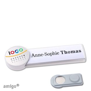 Name badges amigo® alu-print magnet white  | smag® Magnet  | circle  | white  | silver 