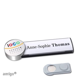 Name badges amigo® alu-print magnet anthracite  | smag® Magnet  | circle  | chrome  | silver 