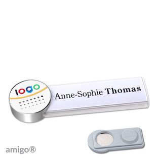 Name badges amigo® alu-print magnet white  | smag® Magnet  | circle  | chrome  | white 