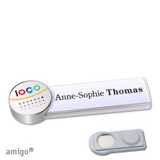Name badges amigo® alu-print magnet white  | smag® Magnet  | circle  | stainless steel  | silver 
