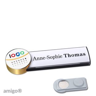 Name badges amigo® alu-print magnet anthracite  | smag® Magnet  | circle  | gold  | white 