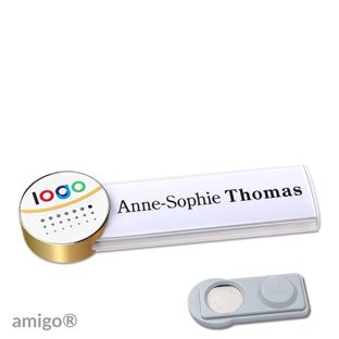 Name badges amigo® alu-print magnet white  | smag® Magnet  | circle  | gold  | white 