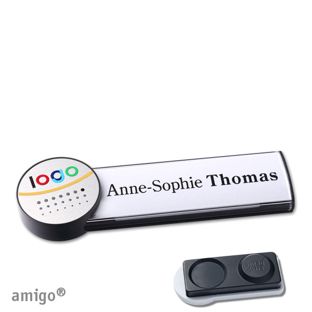 Name badges amigo® alu-print magnet anthracite  | smag® magnet, extra strong  | circle  | anthracite  | silver 