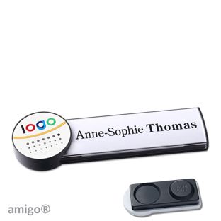 Name badges amigo® alu-print magnet anthracite  | smag® magnet, extra strong  | circle  | anthracite  | white 
