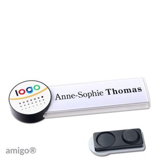 Name badges amigo® alu-print magnet white  | smag® magnet, extra strong  | circle  | anthracite  | white 