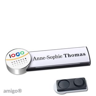 Name badges amigo® alu-print magnet anthracite  | smag® magnet, extra strong  | circle  | chrome  | white 