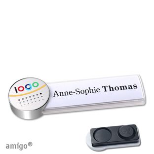 Name badges amigo® alu-print magnet white  | smag® magnet, extra strong  | circle  | chrome  | silver 