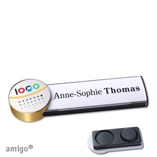 Name badges amigo® alu-print magnet anthracite  | smag® magnet, extra strong  | circle  | gold  | silver 