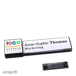 Name badges amigo® alu-print magnet anthracite  | Stainless steel pin  | square  | anthracite  | white 