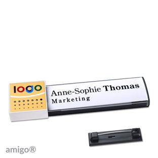 Name badges amigo® alu-print magnet anthracite  | Stainless steel pin  | square  | white  | gold 