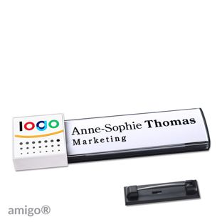 Name badges amigo® alu-print magnet anthracite  | Stainless steel pin  | square  | white  | white 