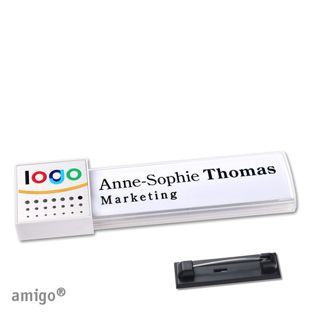 Name badges amigo® alu-print magnet white  | Stainless steel pin  | square  | white  | silver 