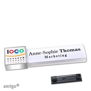 Name badges amigo® alu-print magnet white  | Stainless steel pin  | square  | chrome  | silver 