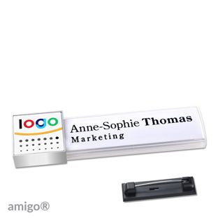 Name badges amigo® alu-print magnet white  | Stainless steel pin  | square  | stainless steel  | white 