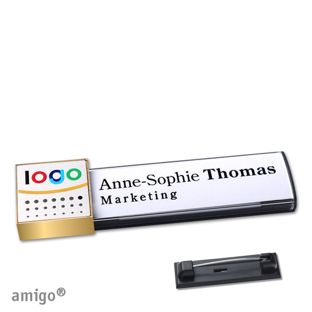 Name badges amigo® alu-print magnet anthracite  | Stainless steel pin  | square  | gold  | silver 