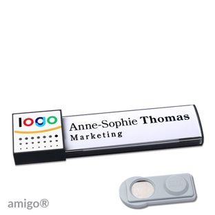 Name badges amigo® alu-print magnet anthracite  | smag® Magnet  | square  | anthracite  | white 