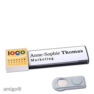 Name badges amigo® alu-print magnet anthracite  | smag® Magnet  | square  | white  | gold 