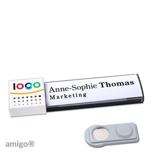 Name badges amigo® alu-print magnet anthracite  | smag® Magnet  | square  | white  | white 