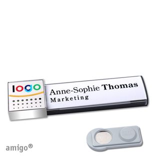 Name badges amigo® alu-print magnet anthracite  | smag® Magnet  | square  | chrome  | silver 