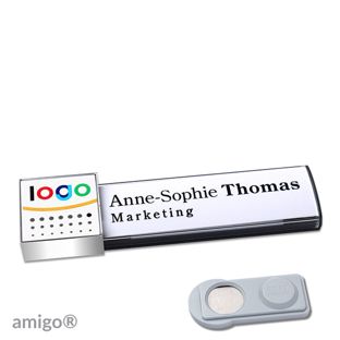 Name badges amigo® alu-print magnet anthracite  | smag® Magnet  | square  | chrome  | white 