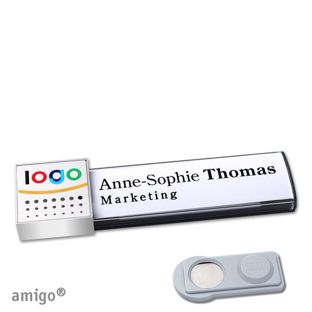 Name badges amigo® alu-print magnet anthracite  | smag® Magnet  | square  | stainless steel  | silver 
