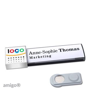 Name badges amigo® alu-print magnet anthracite  | smag® Magnet  | square  | stainless steel  | white 