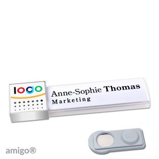 Name badges amigo® alu-print magnet white  | smag® Magnet  | square  | stainless steel  | white 