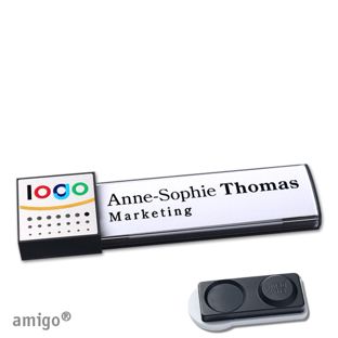 Name badges amigo® alu-print magnet anthracite  | smag® magnet, extra strong  | square  | anthracite  | silver 