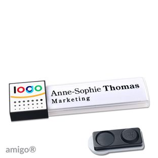 Name badges amigo® alu-print magnet white  | smag® magnet, extra strong  | square  | anthracite  | white 