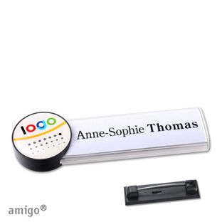 Name badges amigo® doming stainless steel pin white  | circle  | anthracite  |  