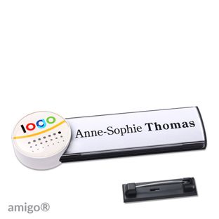 Name badges amigo® doming stainless steel pin anthracite  | circle  | white  |  