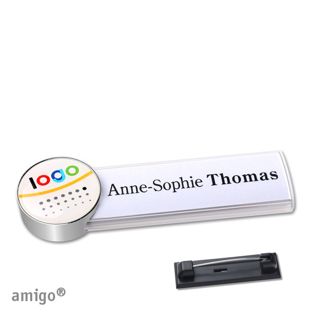 Name badges amigo® doming stainless steel pin white  | circle  | stainless steel  |  
