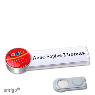 Name badges amigo® doming magnet white  | smag® Magnet  | circle  | chrome  |  