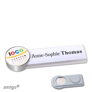 Name badges amigo® doming magnet white  | smag® Magnet  | circle  | stainless steel  |  