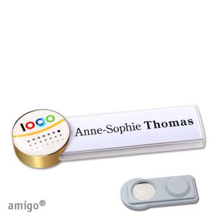Name badges amigo® doming magnet white  | smag® Magnet  | circle  | gold  |  