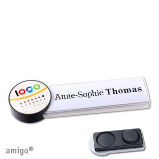 Name badges amigo® doming magnet white  | smag® magnet, extra strong  | circle  | anthracite  |  