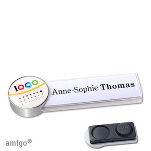 Name badges amigo® doming magnet white  | smag® magnet, extra strong  | circle  | stainless steel  |  
