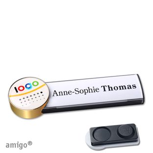 Name badges amigo® doming magnet anthracite  | smag® magnet, extra strong  | circle  | gold  |  