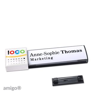Name badges amigo® doming stainless steel pin anthracite  | square  | white  |  