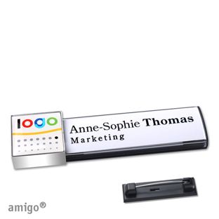 Name badges amigo® doming stainless steel pin anthracite  | square  | chrome  |  