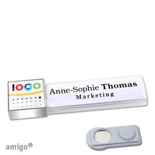 Name badges amigo® doming magnet white  | smag® Magnet  | square  | chrome  |  