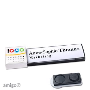 Name badges amigo® doming magnet anthracite  | smag® magnet, extra strong  | square  | white  |  