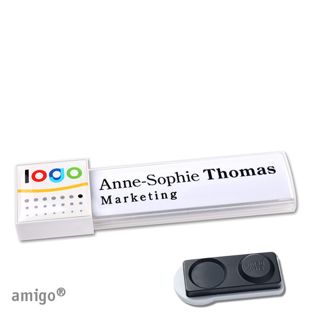Name badges amigo® doming magnet white  | smag® magnet, extra strong  | square  | white  |  