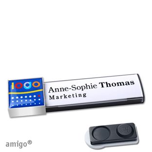 Name badges amigo® doming magnet anthracite  | smag® magnet, extra strong  | square  | stainless steel  |  