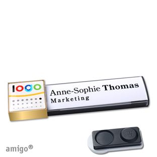 Name badges amigo® doming magnet anthracite  | smag® magnet, extra strong  | square  | gold  |  