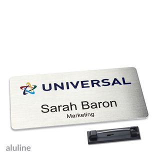 Name badges aluline-plus® alu-complete stainless steel pin 76 x 38 mm  | silver 