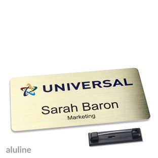 Name badges aluline-plus® alu-complete stainless steel pin 76 x 38 mm  | gold 