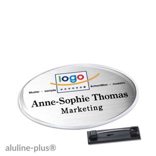 Name badges polar® alu-print stainless steel pin 65 x 43 mm  | silver 