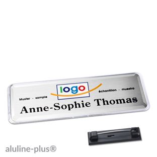 Name badges polar® alu-print stainless steel pin 76 x 25 mm  | silver 